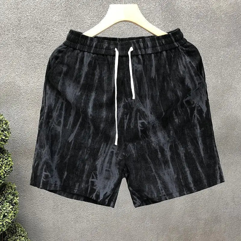 Men's Casual Tie-dye Shorts Loose Trend Oversized Corduroy Pocket Sports Cargo Street Shorts Drawstring Fashion Jogging Pants voguable