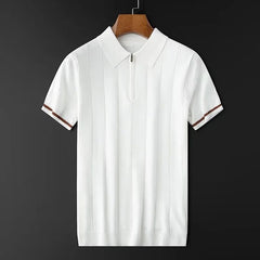 New Men's Clothing Light Luxury Business Knit Zipper Polo Shirt Leisure Short Sleeve Korean Popular Clothes Retro Knitwear M-3XL voguable