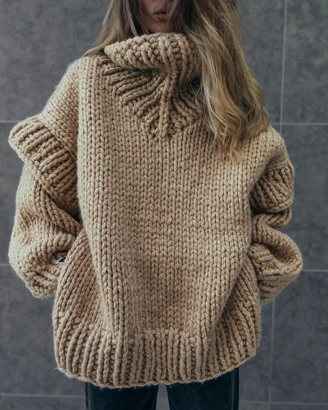 Women Solid Knit Turtlrneck Sweater Casual Oversize Lantern Long Sleeve Thick Warm Pullover New Autumn Winter Loose Top Knitwear voguable