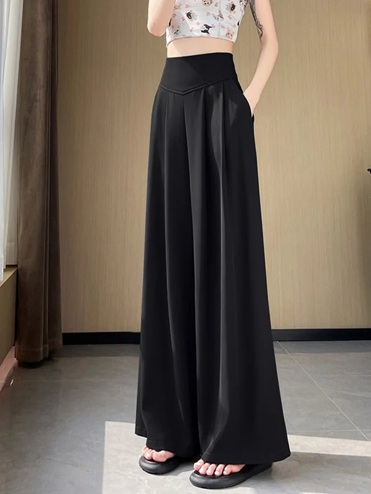 Loose Casual Suit Wide Leg Pant Women Elegant Korean High Waist Fashion Trousers Chic Simple Solid Female Black Pants New voguable