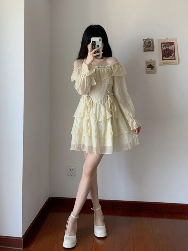 Voguable Summer Elegant Vintage Mini Dress Women Long Sleeve Outwear Party Formal Dress Office Lady Fairy Korean Dress Chic Fashion voguable