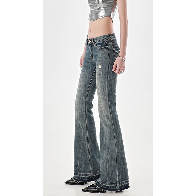 American High Street Spicy Girls Low Waist Jeans Women Autumn Vintage Y2k Design Sense Slim Fit Straight Tube Micro Flare Pants voguable