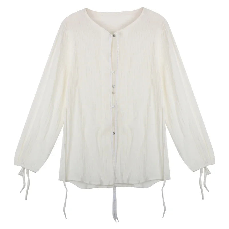 Voguable 2024 Spring New High Street Fashion Sunscreen White Long-sleeved Shirt for Women + Sexy Slim A-line Skirt Two-piece Suit voguable