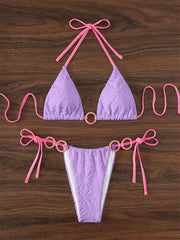 Voguable Sexy Triangle Bikini Women White Contrast Ring Linked Criss Cross Micro Swimsuit 2024 Beach Bathing Suit Tie Side Thong Swimwear voguable