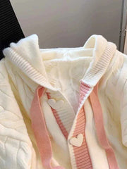 Cute Sweet Cardigan Sweaters Women Lazy Wind White Knitted Coats Long Sleeve Loose Female Japan Kawaii Elegant Hooded Tops voguable