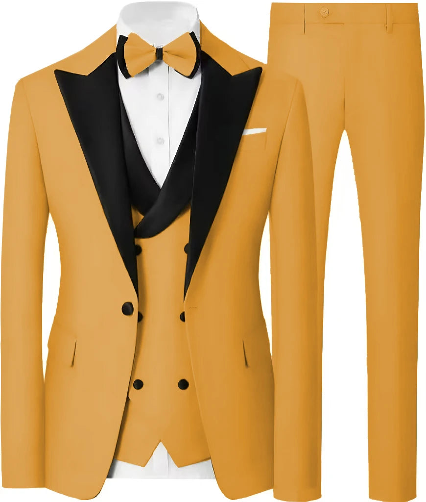 Voguable  Customized Formal Suits for Men, 3 Pieces Blazer Vest and Pants Set, One Button Wedding Dresses, Business Tuxedo Suits voguable