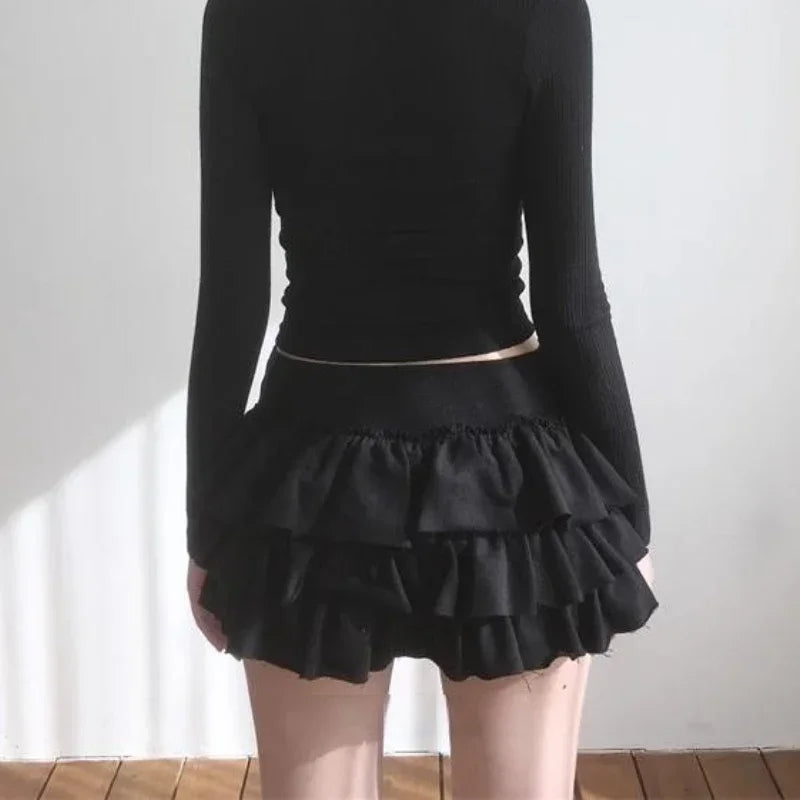 Voguable Vintage Pleated Rough Selvage Casual Cake Skirt Women 2024 Spring New High Waist Solid Color All Match Sexy Mini Skirt voguable