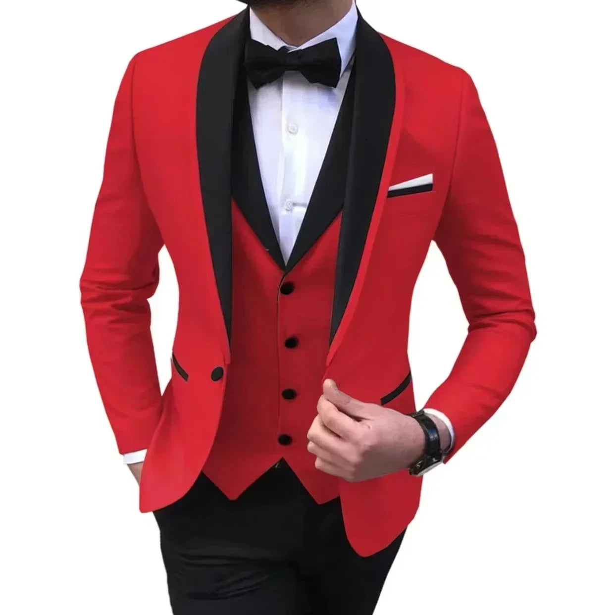 Voguable  Luxury Slim Fit Men's 3-Piece Tuxedo Set with Shawl Lapel Blazer Vest And Pants for Wedding And Evening Parties voguable