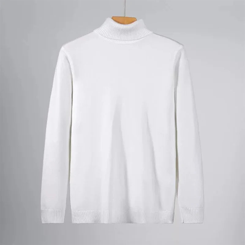 New Korean Fashion Men Sweater Light Luxury Trendy Turtleneck Knit Solid Color Pullover Leisure Retro Long Sleeve Basic Knitwear voguable