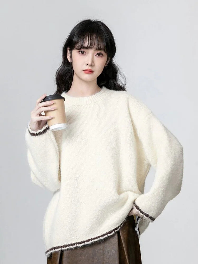 Cute Retro Green Sweaters Women Preppy Style Loose O Neck Long Sleeve Knitted Jumper Japan Vintage Sweet Female Simple Pullovers voguable