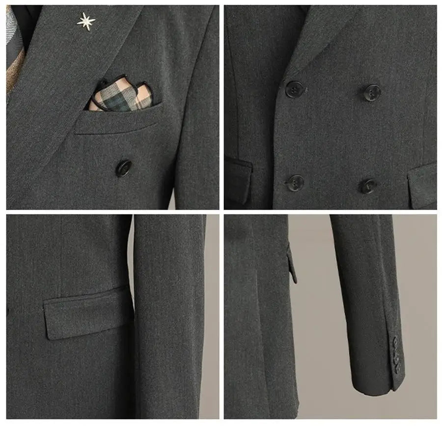 Voguable  High-end Solid Color Men Suits Double Breasted 3 Piece (Blazer+Vest+Pants) Blazers Slim Smart Causal Formal Jacket Tuxedos voguable