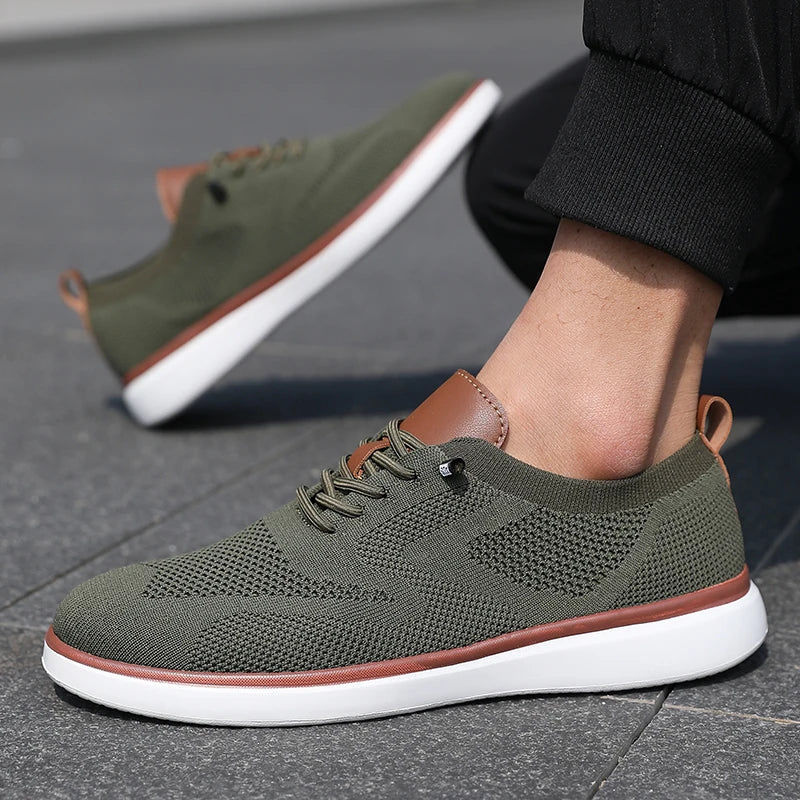 Voguable  Men's Fashionable Knitted Lace Up Shoes Breathable Mesh Stable and Soft Sole Trendy Luxurious Running Flat Shoes Tenis Masculino voguable