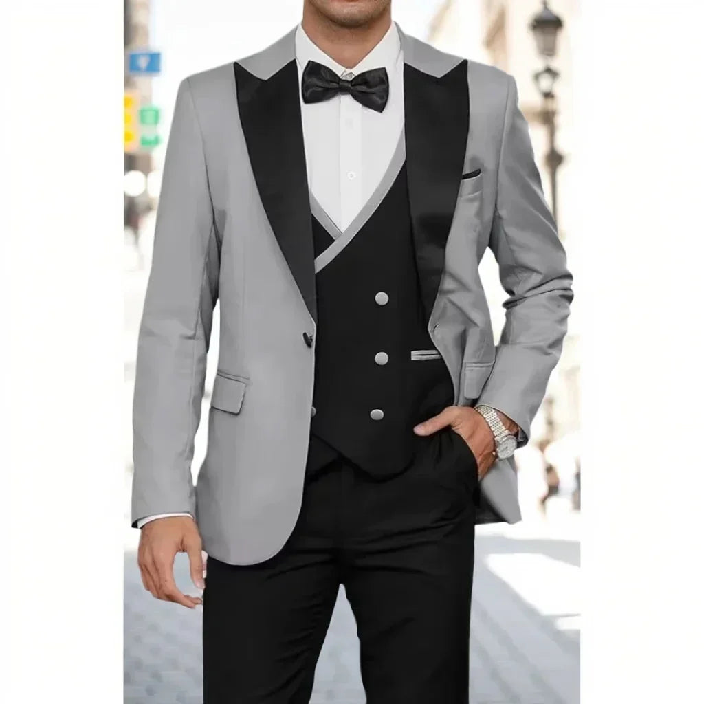 Voguable  Luxury 3-Piece Men's Tuxedo Suit Blazer Vest And Pants Set for Wedding Business Prom Elegant Ceremony Formal Men's Outfit voguable