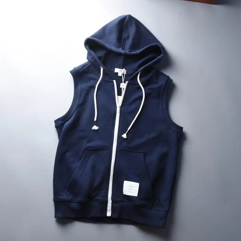 Voguable  American Retro Casual Vest Men's Large Size 300 Catties Loose Zipper Cardigan Versatile Hooded Vest Shoulder voguable