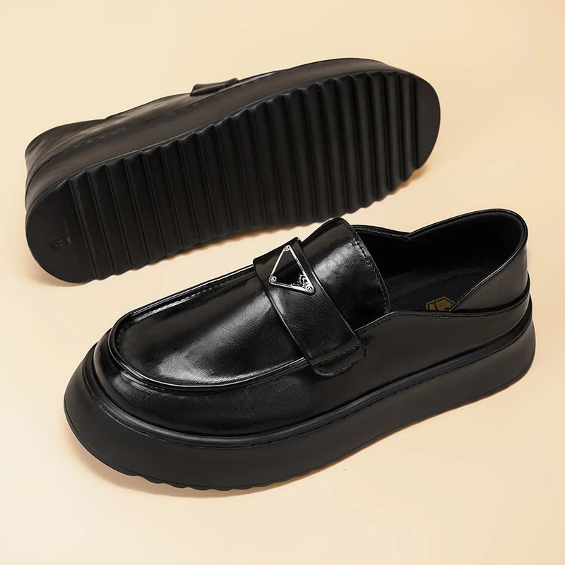 Voguable  Mens Autumn Winter Height Increasing Boots Retro Wide Toe Thick Sole Casual Leather Shoes British Style All Match Fashion voguable