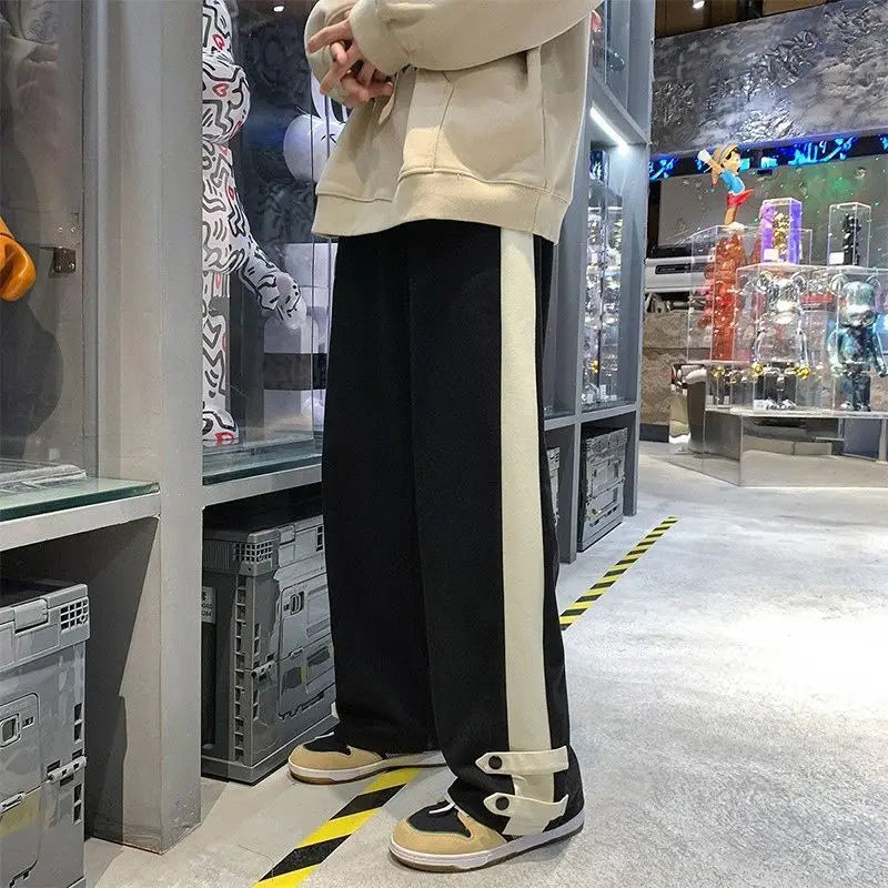 Voguable  Hong Kong Style Spliced Wide Leg Casual Pants Men's and Women's Versatile Pants Sports Pants Loose Pants Trendy voguable