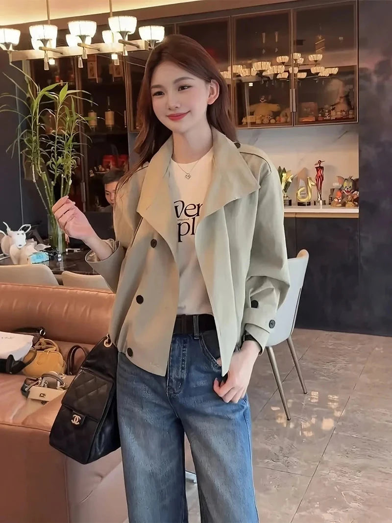 England Stand Collar Jacket Women Loose Long Sleeve Vintage Short Coat Fall Causal Double Breasted Lady Elegant Design Tops voguable