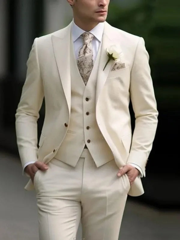 Voguable  New Solid Suits for Men Slim Fit Groom Wedding Suits Tuxedo Best Man Blazer Vest Pants 3 Pieces Fashion Marriage Costume voguable