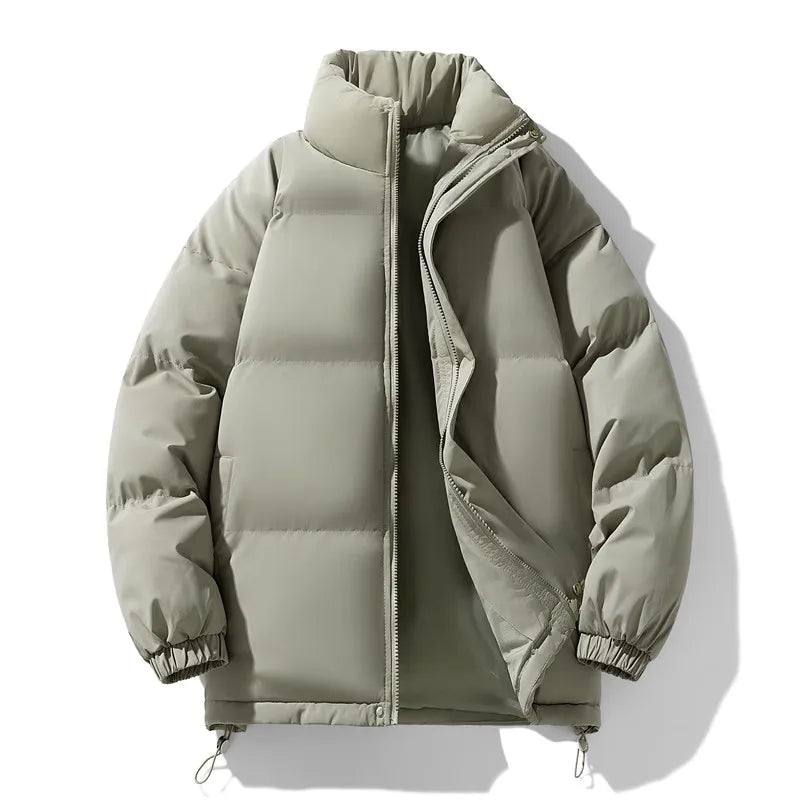New Winter Stand Collar Parkas Men Fashion Casual Warm Jacket Solid Outdoor Windproof Streetwear Coats Couple Thick Loose Parkas voguable
