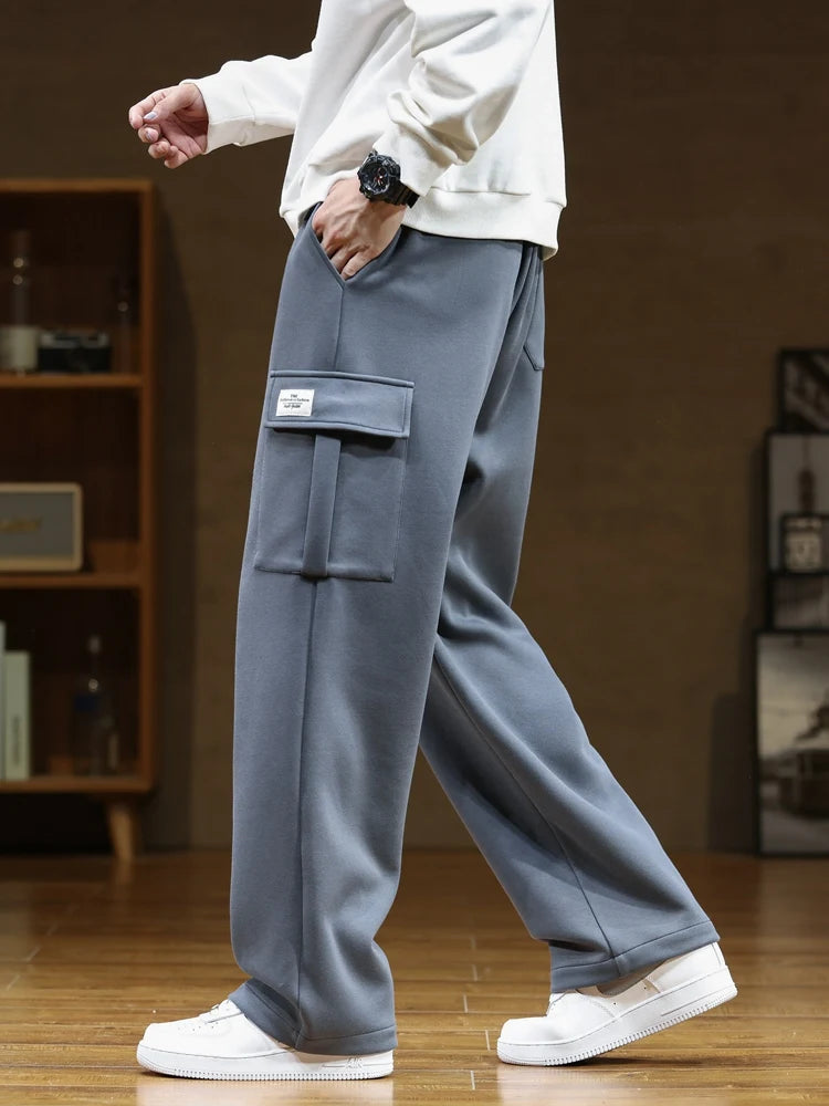 Spring Autumn Multi-Pockets Sweatpants Men Drawstring Waist Sportswear Casual Track Pants Plus Size Loose Straight Trousers 8XL voguable