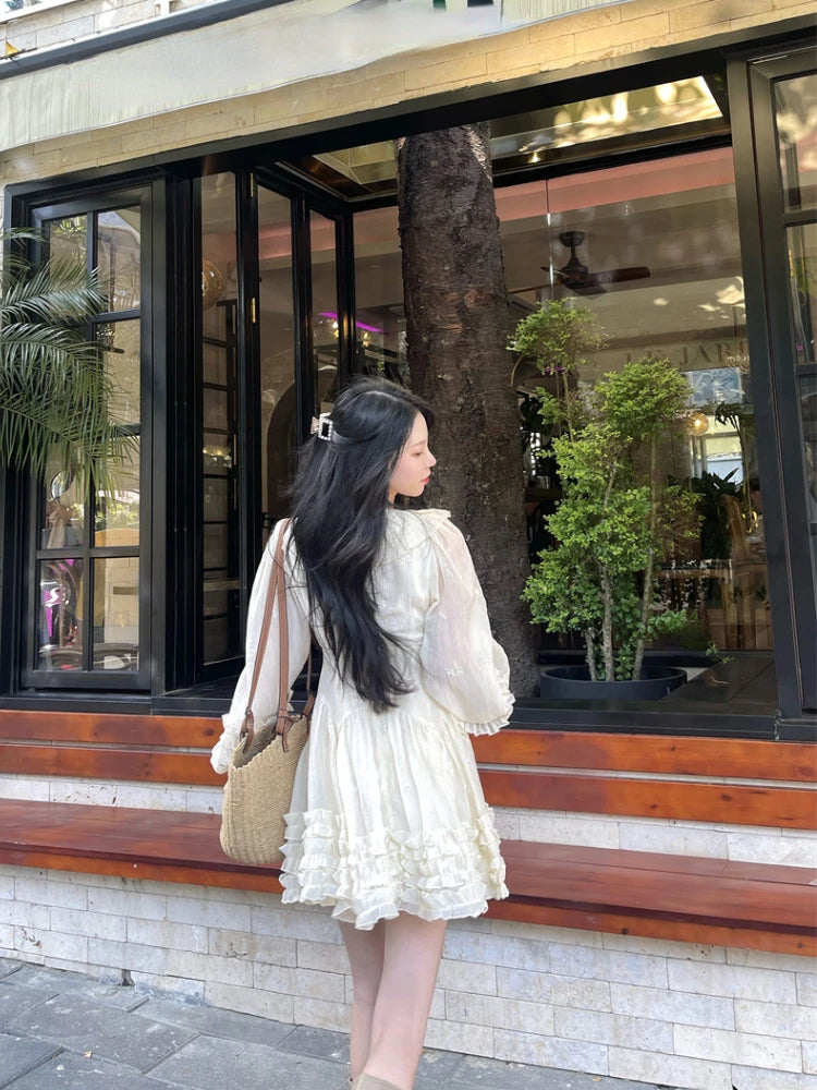 Voguable Autumn Fairy Pure Color Mini Dress Woman Casual Long Sleeve Elegant Dress Korean Fashion Short Party Dress Chic Design voguable