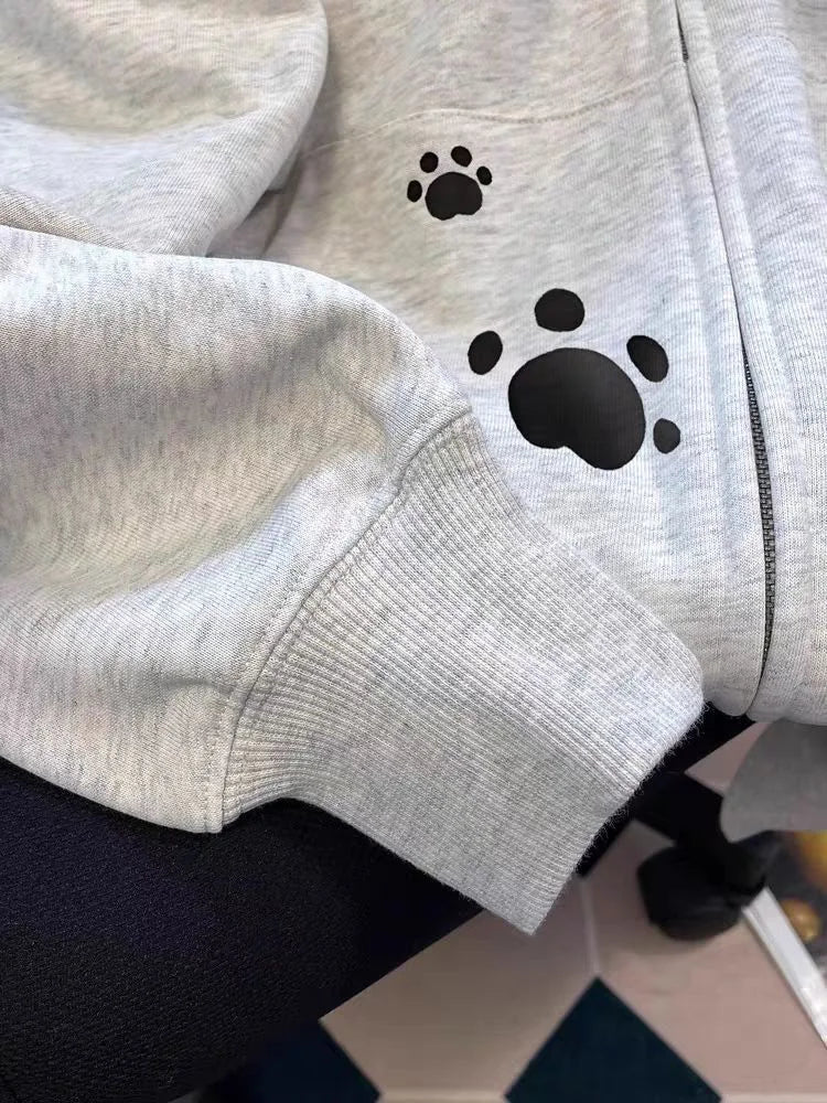 Cartoon Print Cute Hoodies Women Vintage Long Sleeve Loose Kawaii Sweatshirt Japan Retro Casual Pockets Female Gray Y2K Tops New voguable