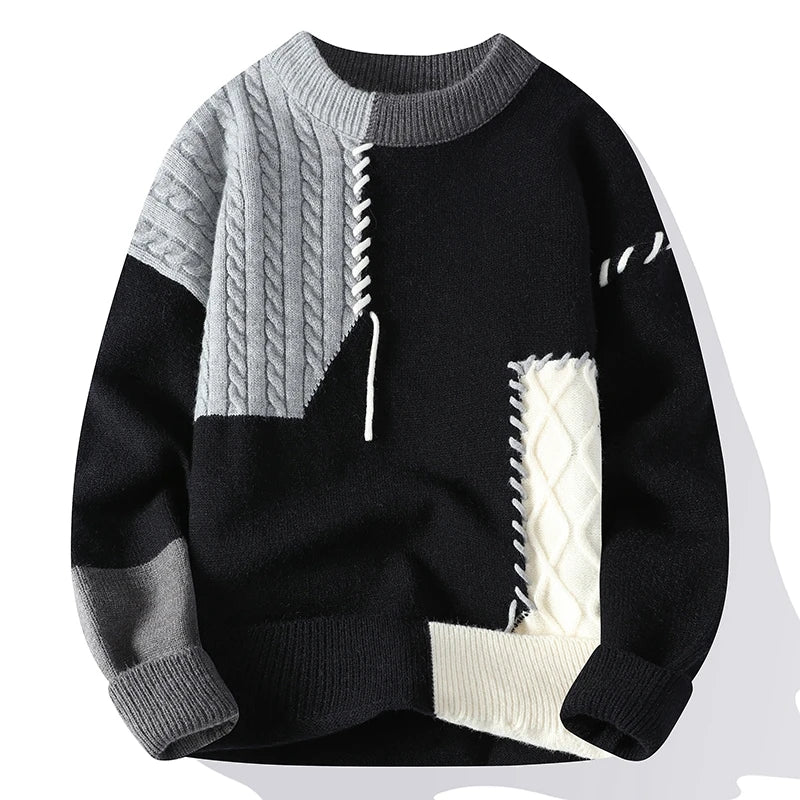 Voguable  Autumn Winter Warm Men Sweaters Fashion Turtleneck Patchwork Pullovers New Korean Streetwear Pullover Casual Men Clothing voguable
