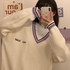 Voguable Thick Women Sweatshirt Winter Fashion V Neck Embroidery letter Pullover All Match Loose Long Sleeve Warm Black Tops New voguable