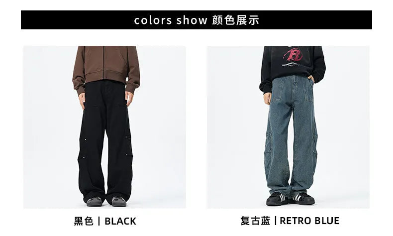 Patchwork style Men's Baggy Straight Jeans Personality unisex Fashion Korean High Street Denim Pants Streetwear Male Trousers voguable