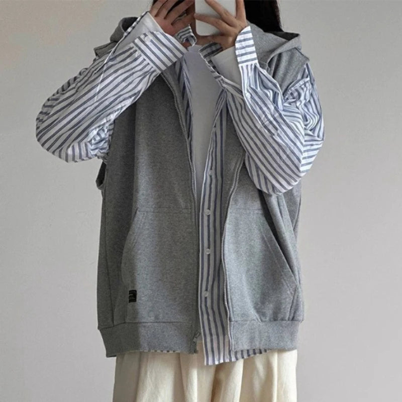 American Retro Sleeveless Hooded Zippered Cardigan Jacket for Women's Autumn Winter Hoodies Camisole Top Vest Jacket voguable
