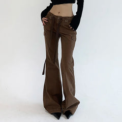 Voguable  Casual Basics Flare Jeans Brown Black All-match Street Style Boot Cut Denim Pants High Waist Vintage Trousers Women Y2K voguable