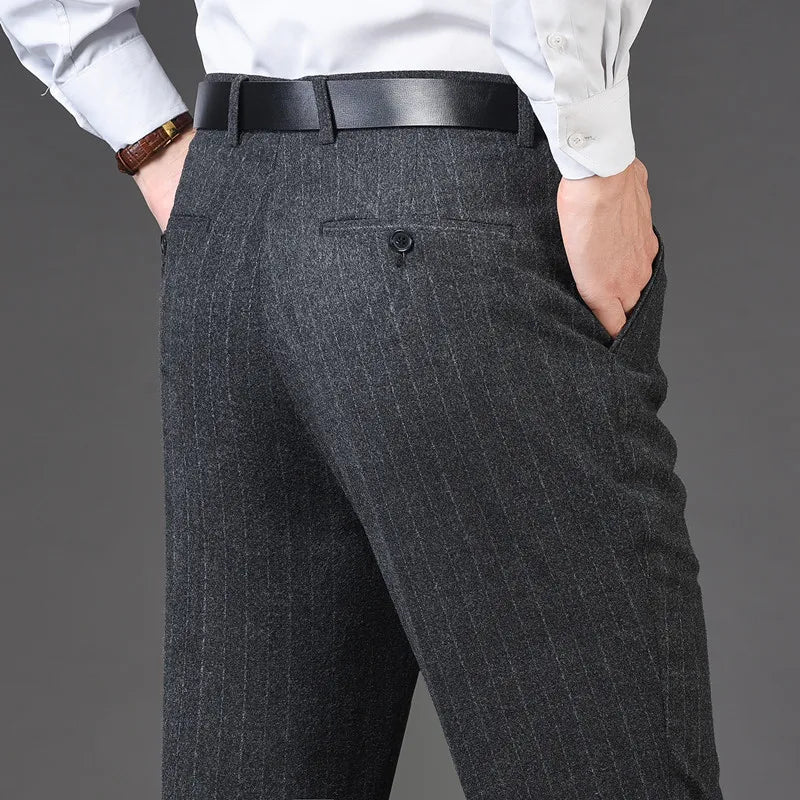 Flat Cashmere Suit Trouser For Male Loose Plaid Hight Waist Classic Straight Formal Mens Dress Pants Business Size 42 44 voguable