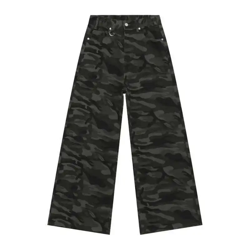 Vintage Camouflage Men's Jeans Fashion Washed Casual Wide Leg Denim Pants Autumn Winter Loose Male Trousers Old Blue 9C354 voguable