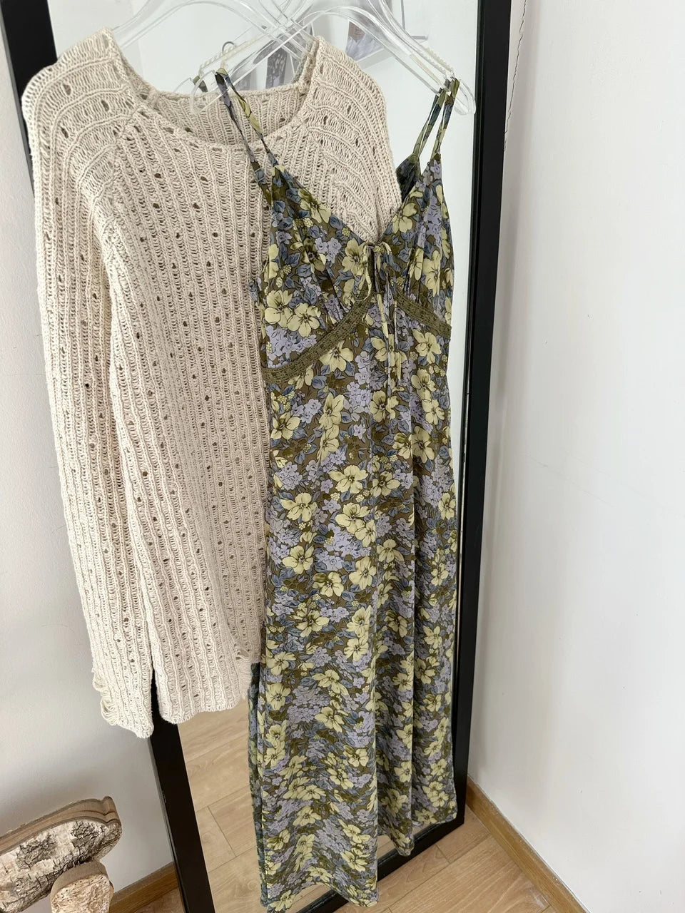 Voguable 2024 Spring Casual Sexy Style 2 Piece Set Women Round Neck Solid Sweater + Suspender Dresses Vintage Fairy Two Piece Dress Set voguable