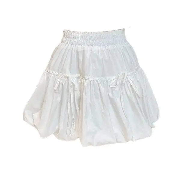 Women Y2k Bubble Mini Skirt Elastic Waist Ruffle Flare Puffy Skirt High Rise Cute Pleated Lace-up Bow Tie Lantern Short Skirt voguable