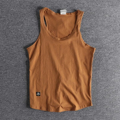 Voguable  Summer New American Retro Sleeveless O-neck Soild Sleeve T-shirt Men's Fashion 100% Cotton Washed Old Casual Sports Vest Tops voguable