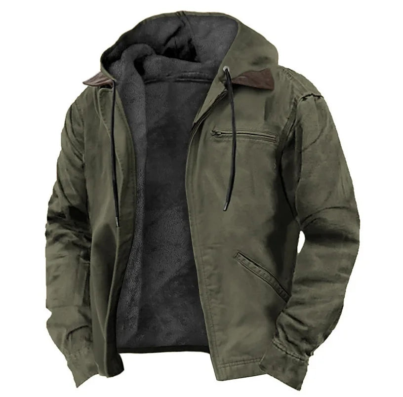 Winter New Men Casual Jackets Hooded Zipper Pocket Fashion Solid Color Fleece Warm Outerwear Male Outdoor Hooded Hoodie Coats voguable