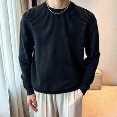 New Korean Retro Men Basic Sweater Luxury Knitted Solid Color O Neck Long Sleeve Pullover Casual Slim Premium Quality Knitwear voguable
