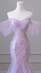 Voguable Gorgeous Purple Blue Celebrity Dresses Pearl Beading Chain Off the Shoulder Mermaid Glitter Sequins Floor Length Saudi Prom Gown voguable