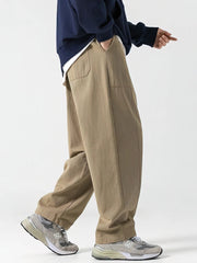 Voguable  100% Cotton Casual Straight Cargo Pants Men Loose Wide Leg Long Trousers Korean Popular Clothes New voguable