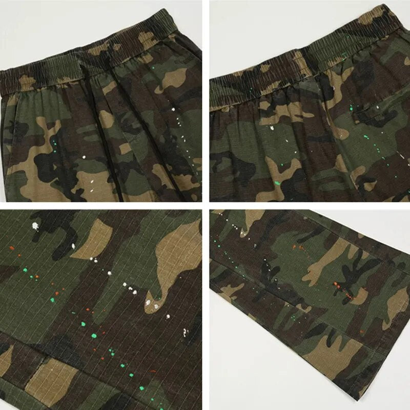 Y2K Fashion Ink Graffiti Baggy Tracksuit Cargo Flare Pants Men Joggers Camouflage Women Casual Long Trousers Ropa Hombre voguable