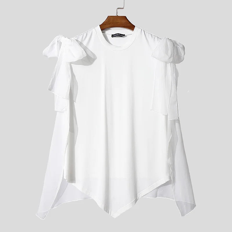 Men Tank Tops Mesh Patchwork O-neck Sleeveless Bow Summer Unisex Tee Tops Streetwear Fashion Casual Men Clothing S-5XL voguable