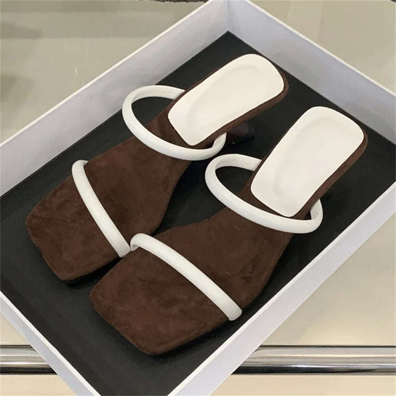 Voguable  Summer Fashion Square Toe Woman Slippers Pumps Design Narrow Band Strange Low Heels Female Shoes voguable