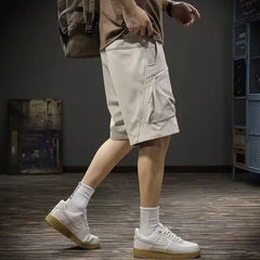 Voguable  Japanese Trendy Retro Versatile Loose Straight Workwear Five-point Casual Pants voguable