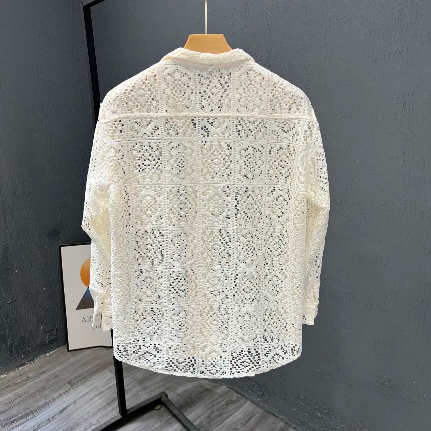 Voguable  Men New Summer Long-sleeved Jacket Hollow Trendy Top Thin Cool Breathable Shirt voguable