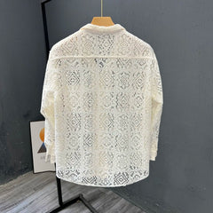 Voguable  Men New Summer Long-sleeved Jacket Hollow Trendy Top Thin Cool Breathable Shirt voguable