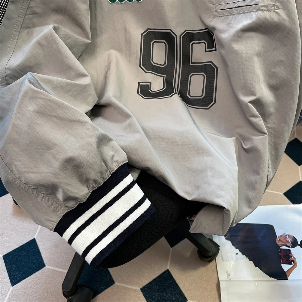 American Hip Hop Shirt Casual Sports V-neck Baseball Uniform Hoodie Women's Autumn Chic Hong Kong Retro College Jersey Jacket voguable
