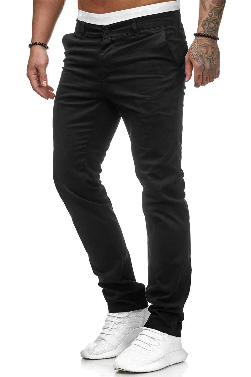 Voguable  Men the Four Seasons New Trendy Vintage High Waist Casual Pants Button Zipper Pockets Spliced Straight Pants Versatile Trousers voguable