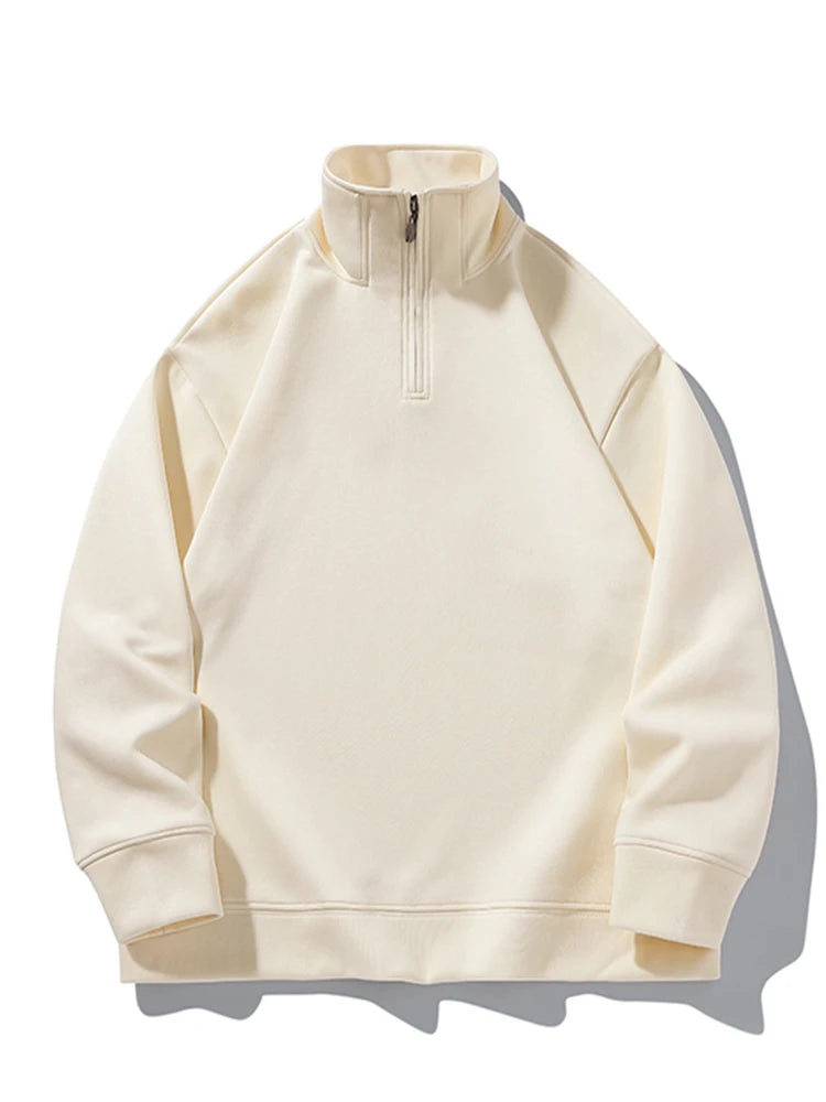 Autumn New Hoodies Men Korean Fashion 320G Heavy Cotton Long Sleeved Half Zip-Up Sweatshirts voguable