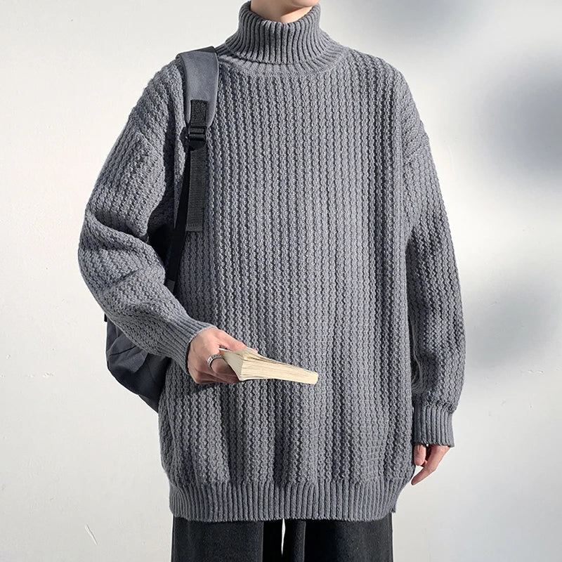 Voguable  Men's Sweaters High Necked Pullovers Autumn Winter New Styles Men's Solid Color Knitted Sweaters Business Casual Sweater voguable